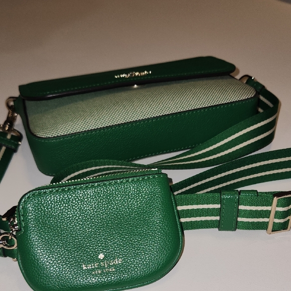 Kate Spade Green Crossbody Bag with Two-Tone Design Leather and Tweed - Picture 6 of 7